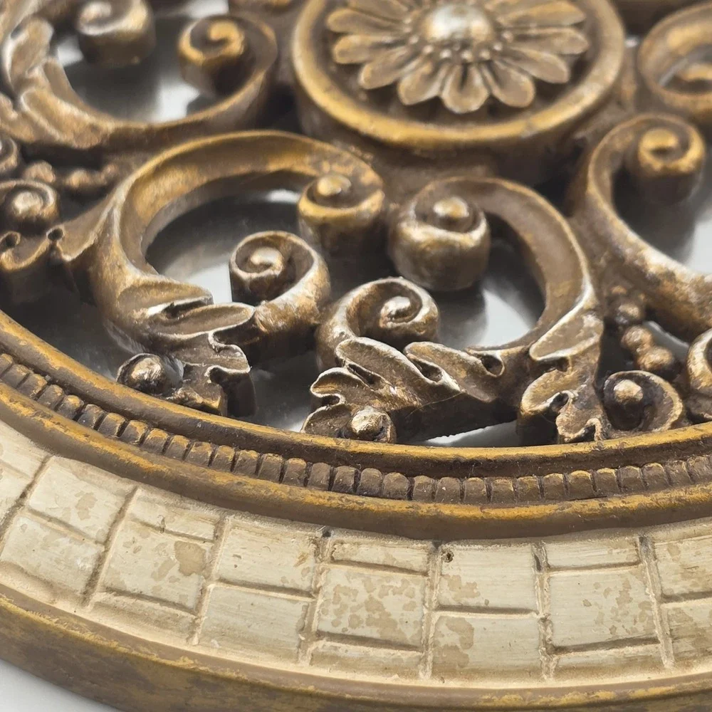 MCM Ornate Gilt Filagree Wall Mirror Set 2 Round Oval‎ Hollywood Regency